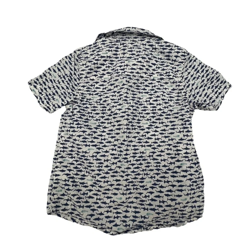 OshKosh B'Gosh Blue Shark Button Up Collared Short Sleeve Shirt Size 3T Boys